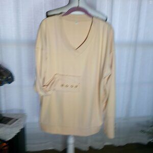 AMAZON (No Label) Long Sleeve V-Neck Velour Cream/Apricot Tunic Top XL